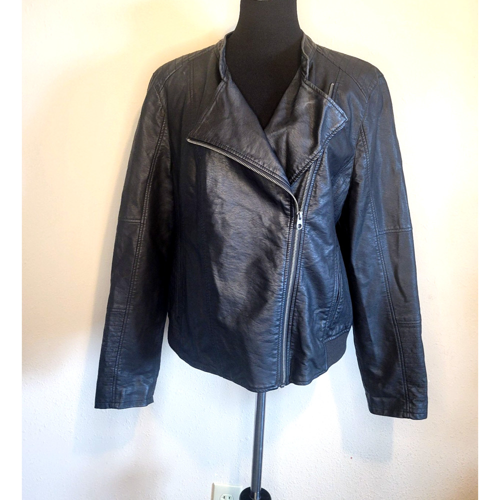 Women's Ruff Hewn Black Faux Leather Lined Moto Jacket XL